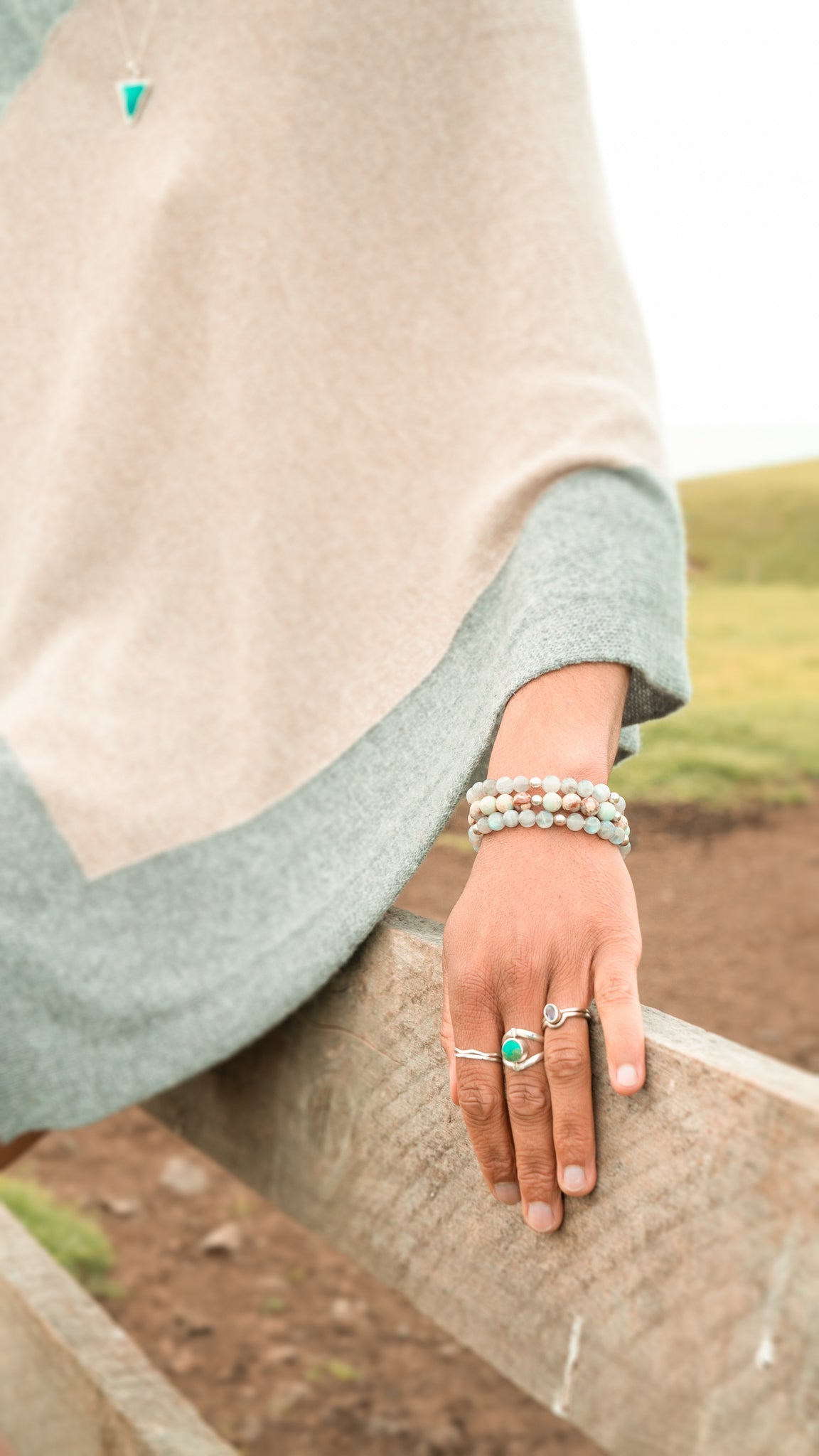 Amazonite and silver bead bracelet