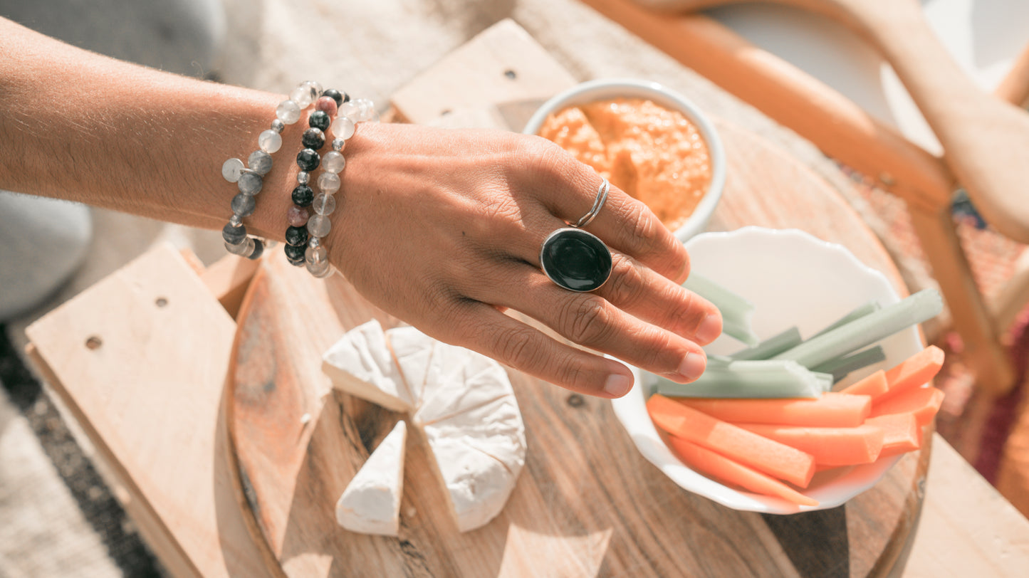 Smoky Quartz and Silver bead bracelet