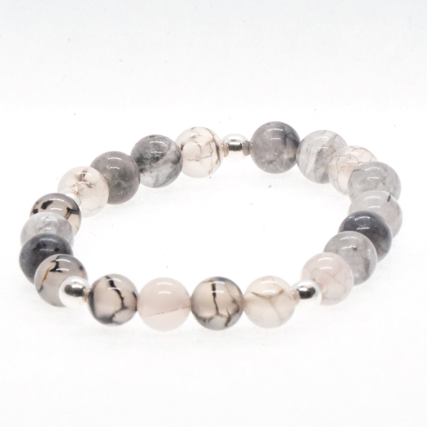 Smoky Quartz and Silver bead bracelet