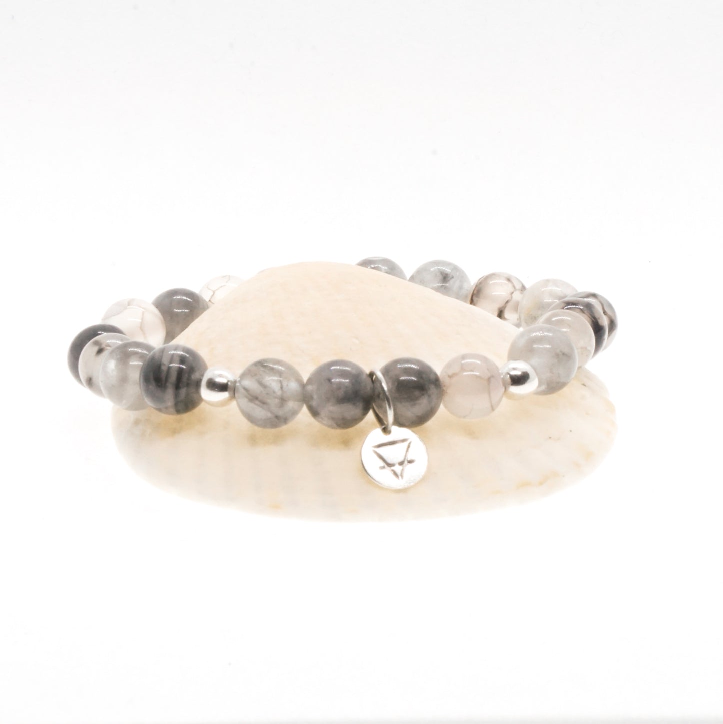 Smoky Quartz and Silver bead bracelet