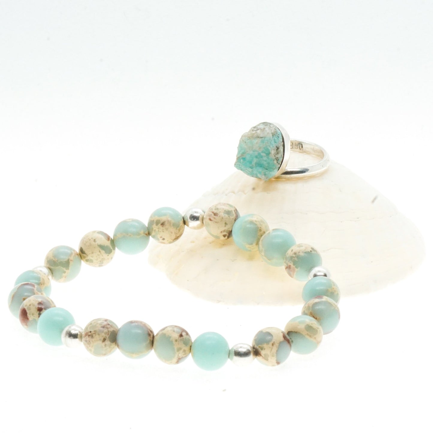 Amazonite and silver bead bracelet