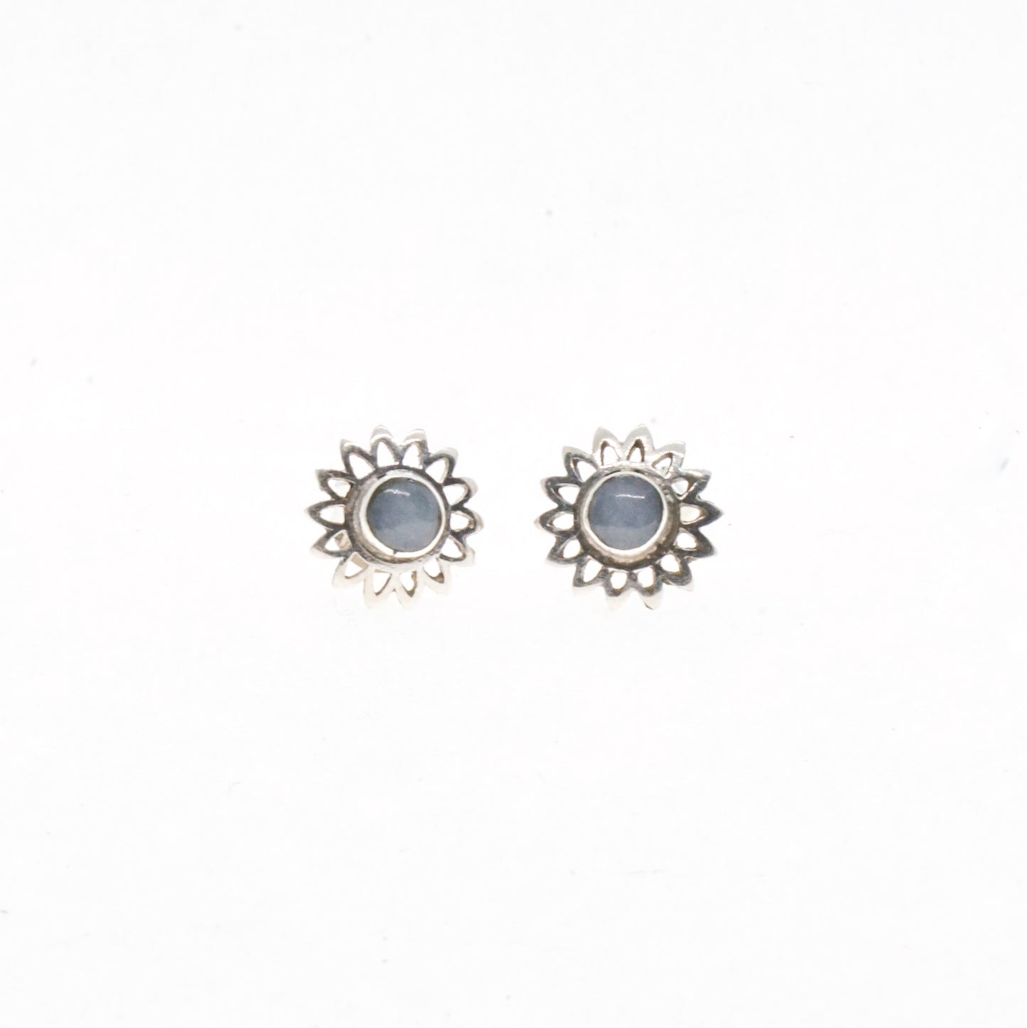 Natural Stone Flower Silver Studs