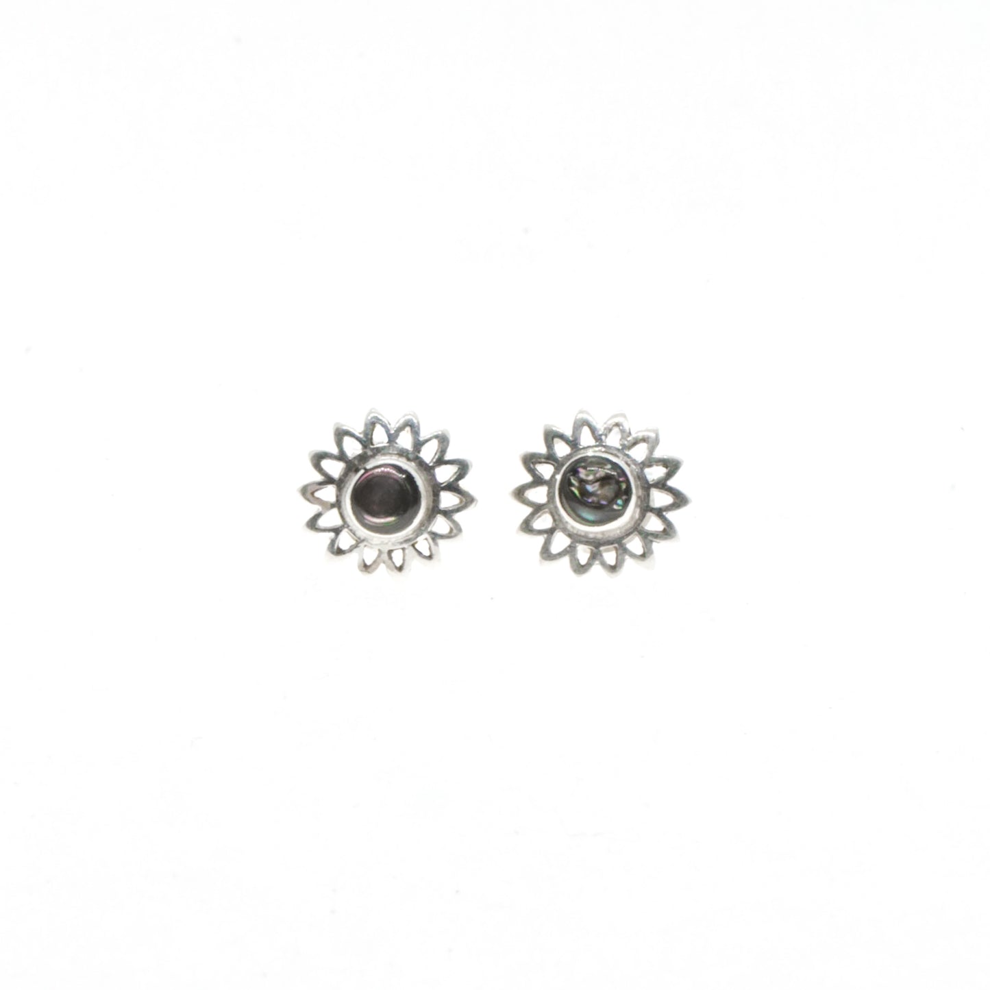 Natural Stone Flower Silver Studs