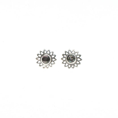 Natural Stone Flower Silver Studs