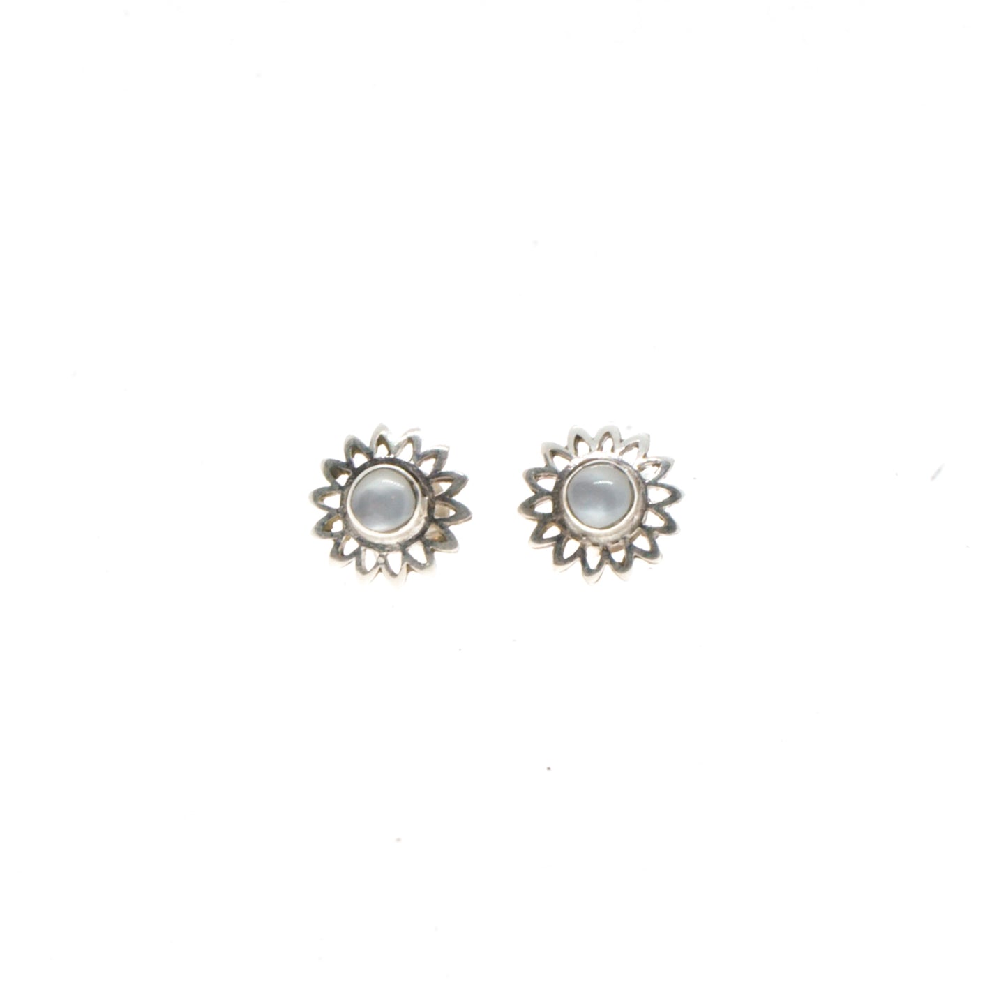 Natural Stone Flower Silver Studs