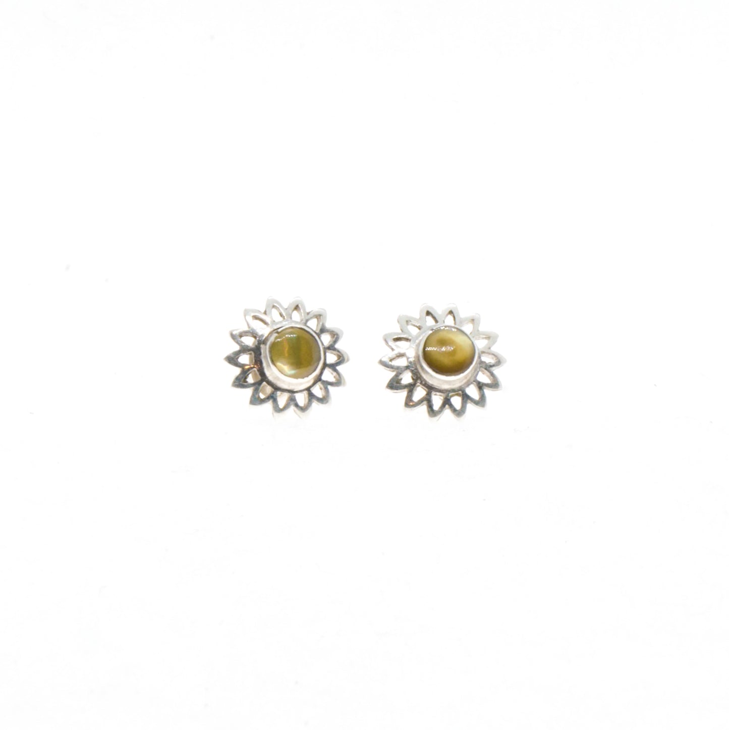 Natural Stone Flower Silver Studs