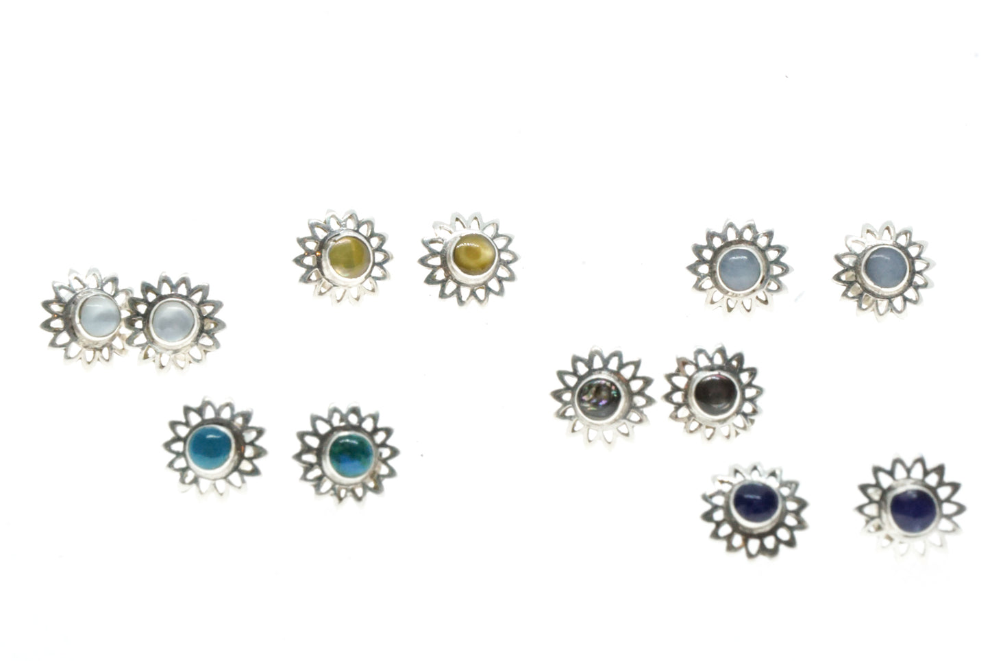 Natural Stone Flower Silver Studs